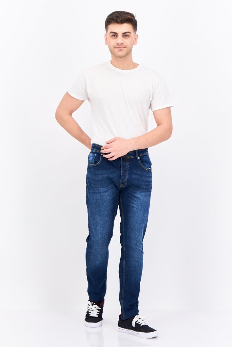 CROSSHATCH Men Slim Fit Washed Stretchable Denim Jeans, Blue - Image 4