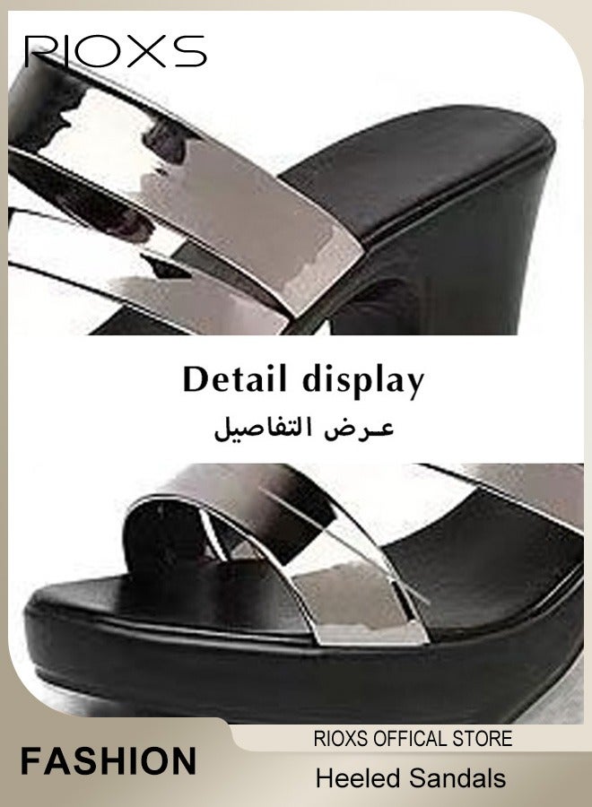 صنادل الكعب النسائية، ساطع Strappy Platform Slippe...