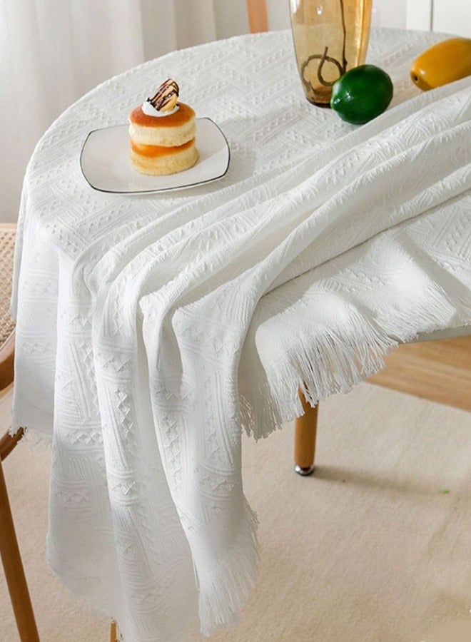 Simple Tablecloth Desktop Heat Insulation Table Mat Home Decoration Waterproof Oil-Proof Rectangular Tablecloth 90*90 CM White - Image 2