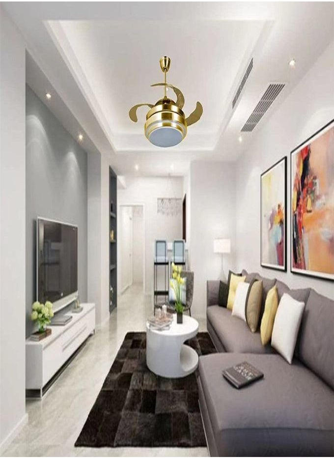 LED ceiling light with fan adjustable 3 color change with remote control gold color