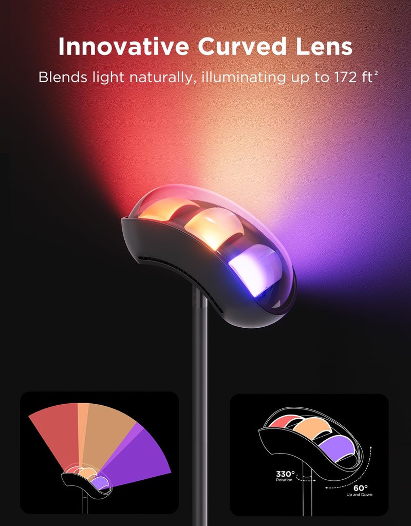 Govee Torchiere Floor Lamp with Matter, Alexa Compatible, RGBIC Warm Cool White Standing Lamp with 77 Scene Modes, Music Sync, 67" Modern Floor Lamps for Living Room Bedroom, Black, 172 ftÂ² Light Area - Image 3