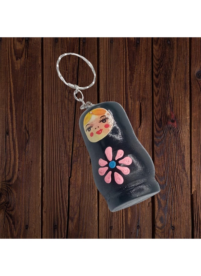 Dünyadan Hediyeler Gifts from the World Wooden Matryoshka Doll Keychain Black 5cm Large Size  - Image 2