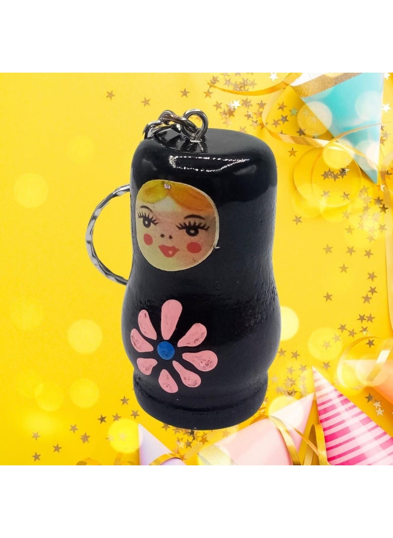 Dünyadan Hediyeler Gifts from the World Wooden Matryoshka Doll Keychain Black 5cm Large Size  - Image 4