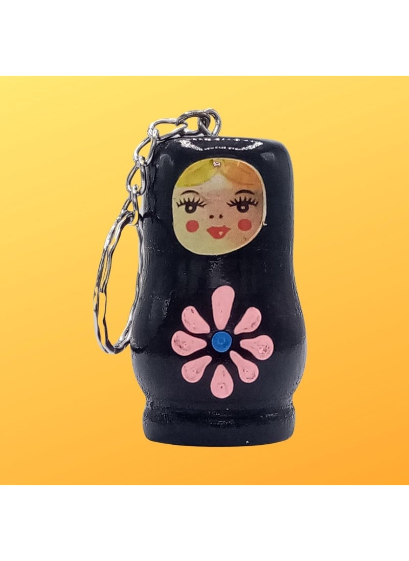 Dünyadan Hediyeler Gifts from the World Wooden Matryoshka Doll Keychain Black 5cm Large Size  - Image 3