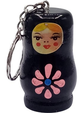 Dünyadan Hediyeler Gifts from the World Wooden Matryoshka Doll Keychain Black 5cm Large Size  - Image 1