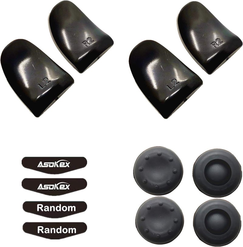Asokex L2 R2 Ps4 Trigger Extenders (2 Pairs L2 R2 Triggers, 4pcs Joystick Cap, 2 Pairs LED Light Bar Decal) for Ps4 Controller(Black) - Image 2