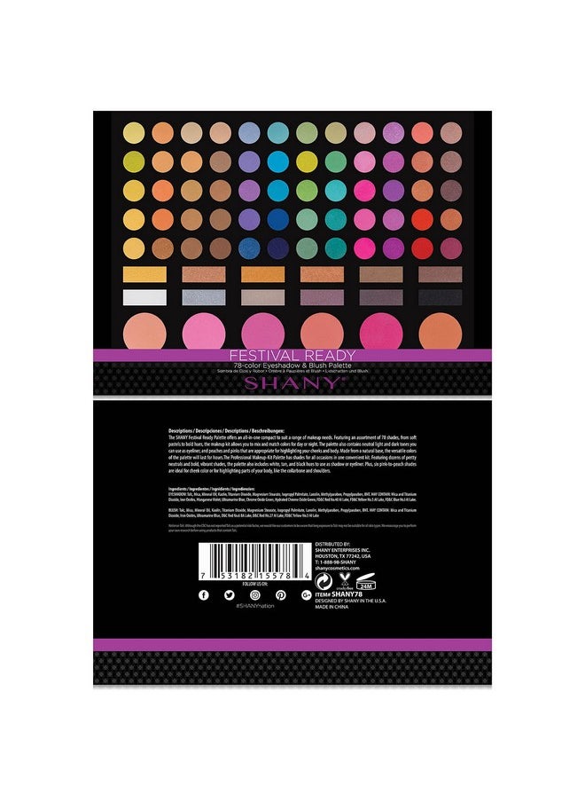 Shany Festival Ready Palette - Highly Pigmented Blendable Eye Shadows, Makeup Blush And Face Powder Makeup Kit With 78 Colors - Makeup Palette  - Image 1