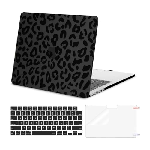 MOSISO Compatible with MacBook Air 13 inch Case 2025 2024 2023 2022 M4 A3240 M3 A3113 M2 A2681, Leopard Grain Hard Case&Keyboard Skin&Screen Film Compatible with MacBook Air 13.6 inch Case, Black - Image 1
