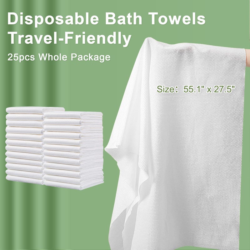 Tvvcalk Disposable Bath Towels, 25 Pack 55" x 27.5" Ultra Soft, Quick Dry Disposable Body Towel, Portable Travel Towel for Hotel Camping Beach Swimming Gym Sauna Spa, Personal Care Pet Towels - Image 2