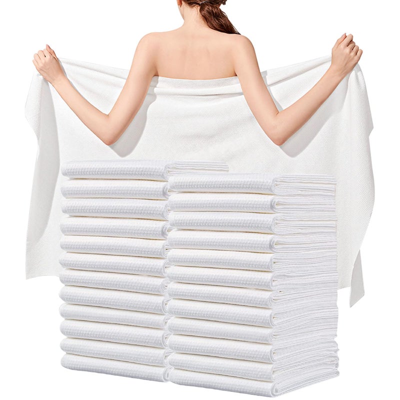 Tvvcalk Disposable Bath Towels, 25 Pack 55" x 27.5" Ultra Soft, Quick Dry Disposable Body Towel, Portable Travel Towel for Hotel Camping Beach Swimming Gym Sauna Spa, Personal Care Pet Towels - Image 1