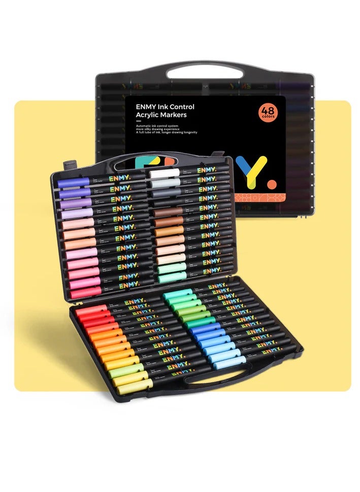 ENMY 48 Colors Acrylic Paint Pens – Direct Liquid Acrylic Paint Markers for Fabric, Canvas, Wood, Glass, Rocks & DIY Crafts – Vibrant, Long-Lasting, Skin Tone Shades, High Saturation, Smooth Ink Flow – Perfect for Artists & Crafters