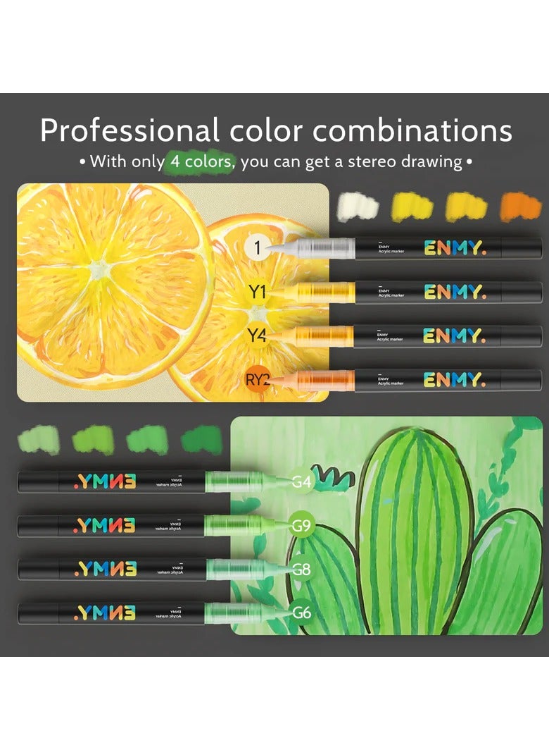 ENMY 48 Colors Acrylic Paint Pens – Direct Liquid Acrylic Paint Markers for Fabric, Canvas, Wood, Glass, Rocks & DIY Crafts – Vibrant, Long-Lasting, Skin Tone Shades, High Saturation, Smooth Ink Flow – Perfect for Artists & Crafters