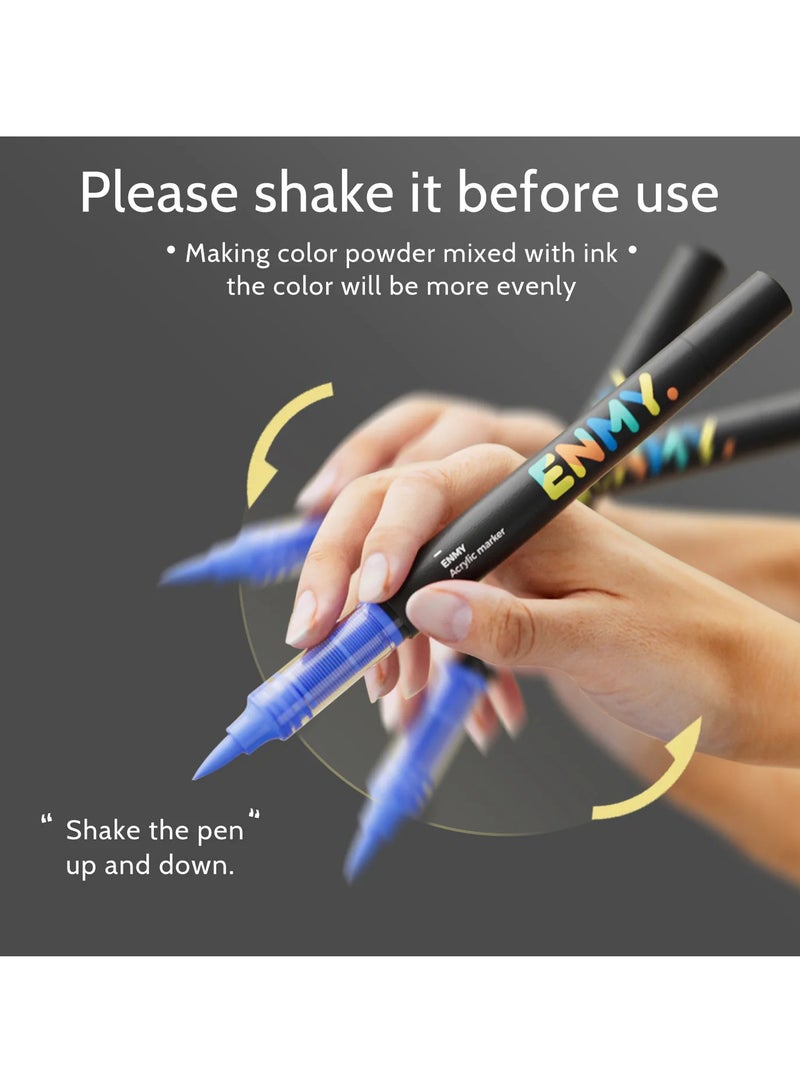ENMY 48 Colors Acrylic Paint Pens – Direct Liquid Acrylic Paint Markers for Fabric, Canvas, Wood, Glass, Rocks & DIY Crafts – Vibrant, Long-Lasting, Skin Tone Shades, High Saturation, Smooth Ink Flow – Perfect for Artists & Crafters