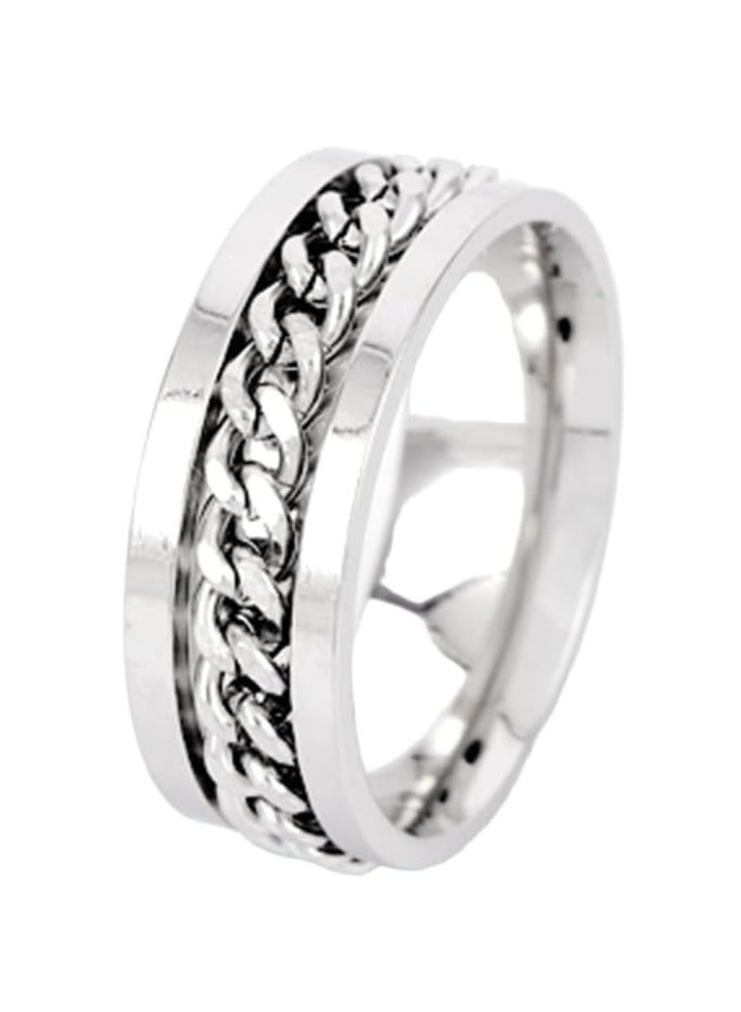 Stainless Steel Men Chain Spinner Ring Stainless Steel Men Ring Fidget Spin Ring Stainless-Steel Anxiety Ring For Men Stress Free Cool Wedding Band Comfort - Image 1