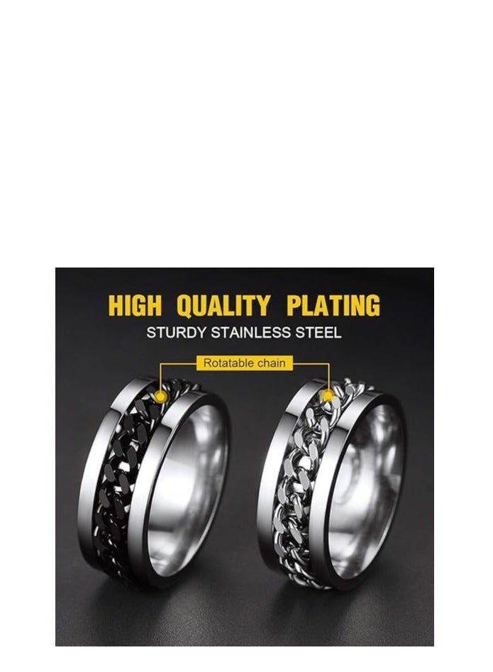 Stainless Steel Men Chain Spinner Ring Stainless Steel Men Ring Fidget Spin Ring Stainless-Steel Anxiety Ring For Men Stress Free Cool Wedding Band Comfort - Image 2