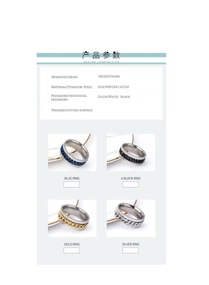 Stainless Steel Men Chain Spinner Ring Stainless Steel Men Ring Fidget Spin Ring Stainless-Steel Anxiety Ring For Men Stress Free Cool Wedding Band Comfort - Image 4