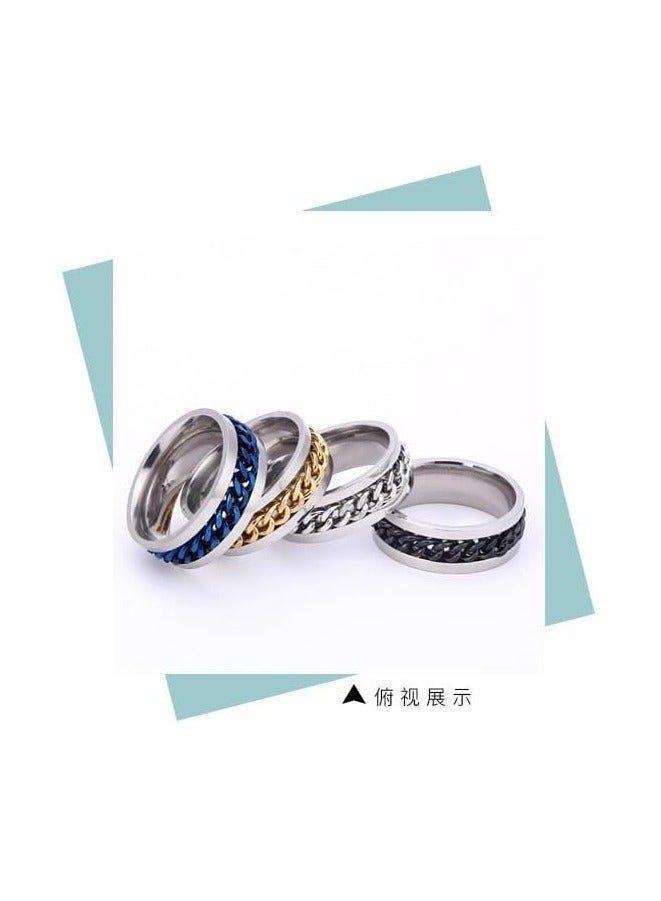 Stainless Steel Men Chain Spinner Ring Stainless Steel Men Ring Fidget Spin Ring Stainless-Steel Anxiety Ring For Men Stress Free Cool Wedding Band Comfort - Image 5