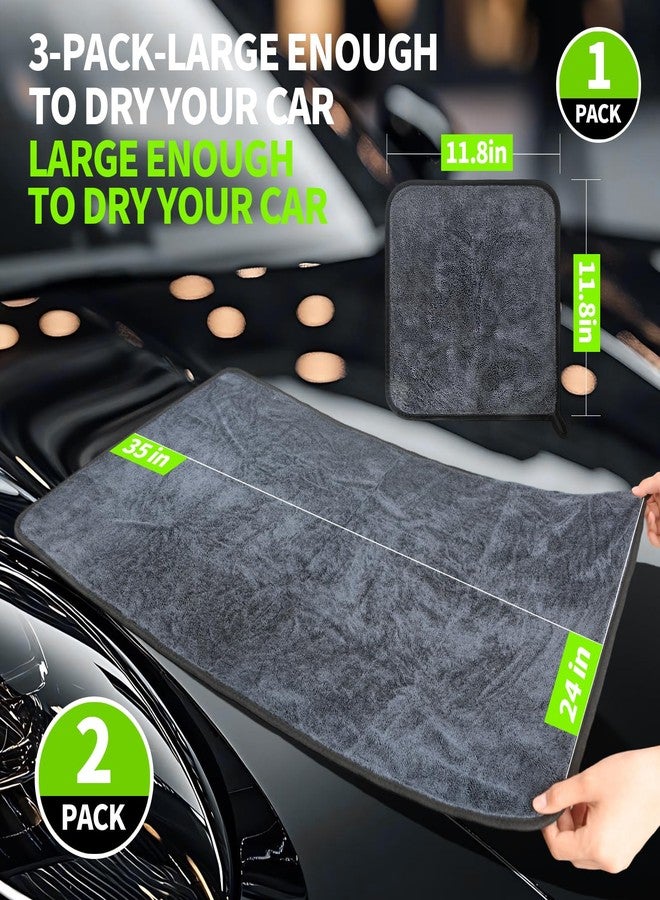 Wontolf 3-Pack Car Drying Towel with Storage Bag, Drying Towels Car Detailing, Ultra Absorbent Microfiber Towels for Cars and Trucks (2 * 35" x 24", 1 * 11.8''x11.8''), Streak Free, No Water Spots - Image 2