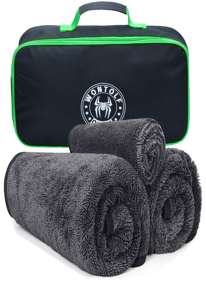 Wontolf 3-Pack Car Drying Towel with Storage Bag, Drying Towels Car Detailing, Ultra Absorbent Microfiber Towels for Cars and Trucks (2 * 35" x 24", 1 * 11.8''x11.8''), Streak Free, No Water Spots - Image 1