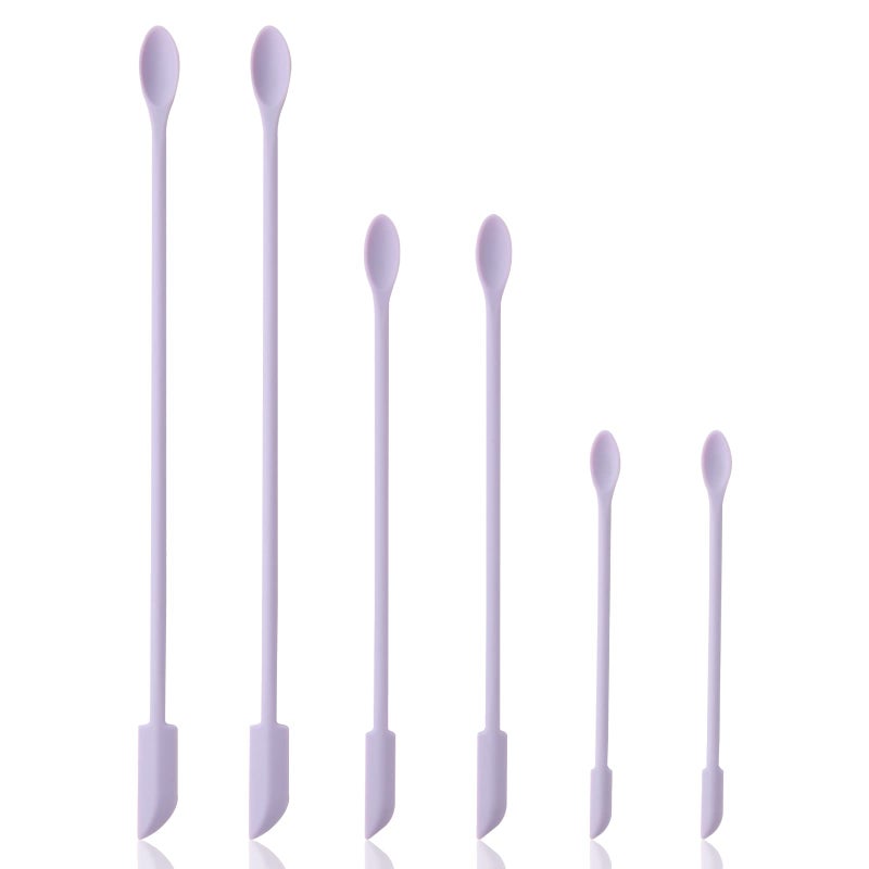 Cooptop 6 Pieces Multi Size Makeup Spatula Beauty Spatula Mini Small Silicone Spatula Set for Beauty and Kitchen Tiny Scraper for Jar Kitchen Bottles Cosmetic Lavender