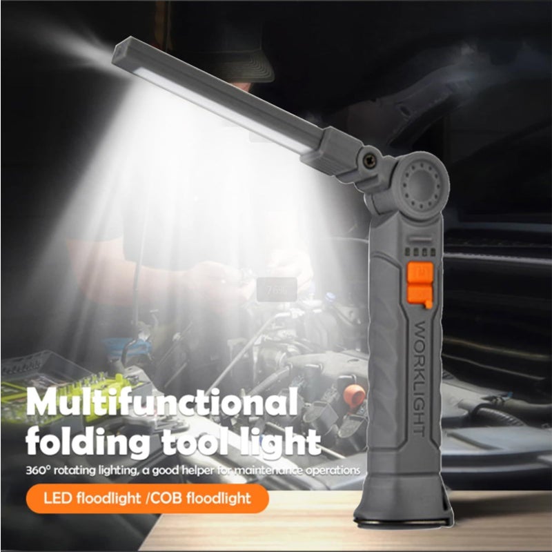 Grey 360 Degree Rotating LED Work Light With 4 Modes Magnetic Foldable Hook And Type C Charging For Camping Repairing And Home Use - Image 3