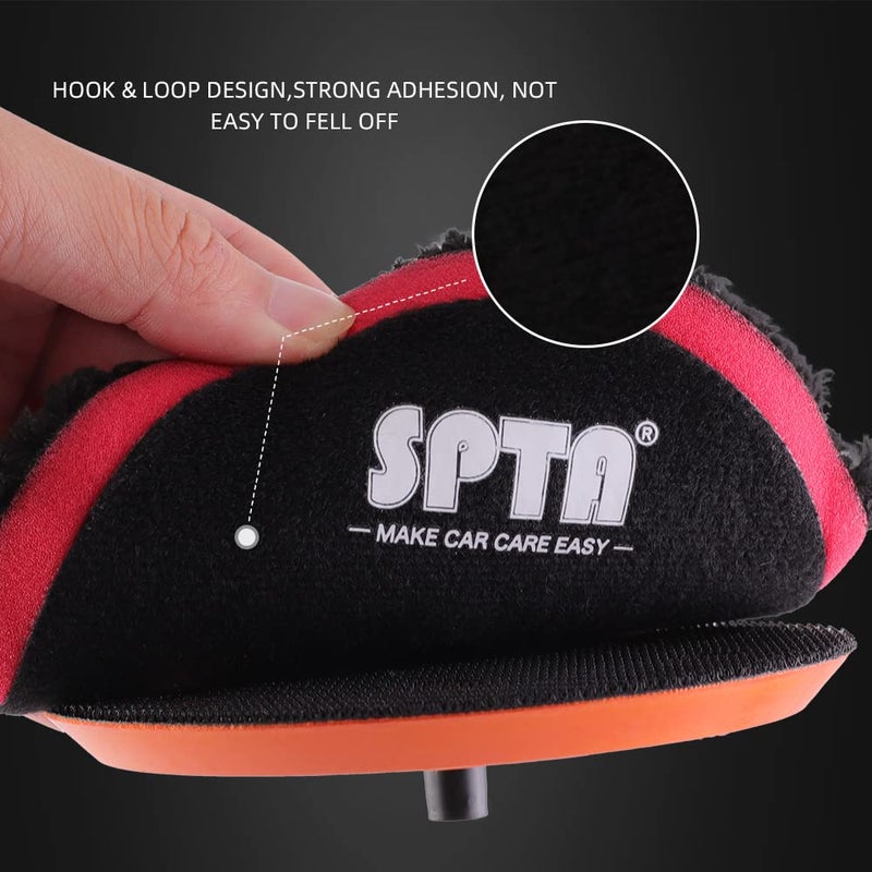 SPTA وسادة تلميع ميكروفايبر SPTA، 2 قطعة 6 بوصة 150 مم قرص قطع وإنهاء ميكروفايبر مع دعم هوك وحلقة لتلميع السيارة وقطع التلميع والشمع والتلميع - Image 3
