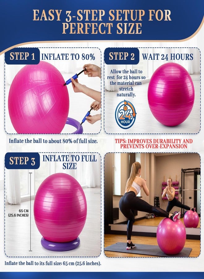Jerify 3 Set Pilates Yoga Ball Chair 26 inch Ergonomic Exercise Ball Chair with Stability Base for Home Office Desk Sitting or Workout, Improving Posture & Relieving Back Pain (Blue, Pink, Purple) - Image 3