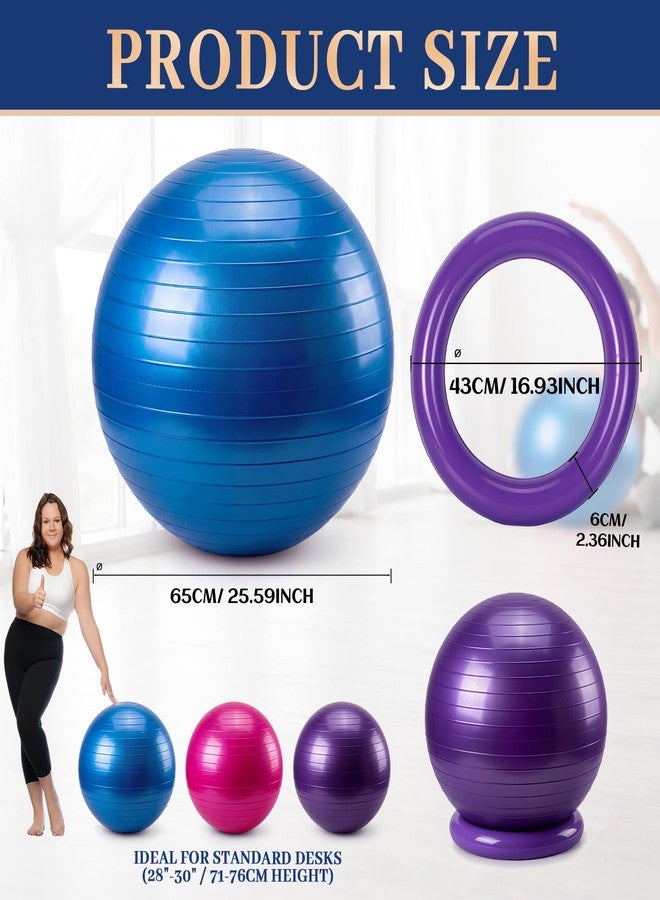 Jerify 3 Set Pilates Yoga Ball Chair 26 inch Ergonomic Exercise Ball Chair with Stability Base for Home Office Desk Sitting or Workout, Improving Posture & Relieving Back Pain (Blue, Pink, Purple) - Image 2