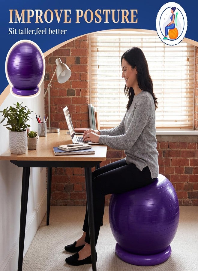 Jerify 3 Set Pilates Yoga Ball Chair 26 inch Ergonomic Exercise Ball Chair with Stability Base for Home Office Desk Sitting or Workout, Improving Posture & Relieving Back Pain (Blue, Pink, Purple) - Image 4