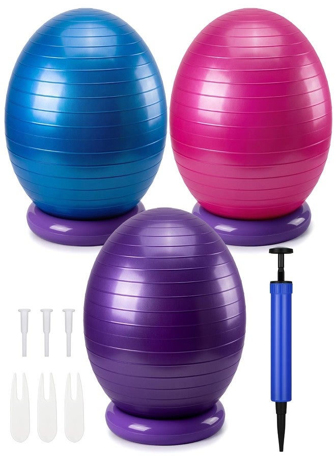 Jerify 3 Set Pilates Yoga Ball Chair 26 inch Ergonomic Exercise Ball Chair with Stability Base for Home Office Desk Sitting or Workout, Improving Posture & Relieving Back Pain (Blue, Pink, Purple) - Image 1