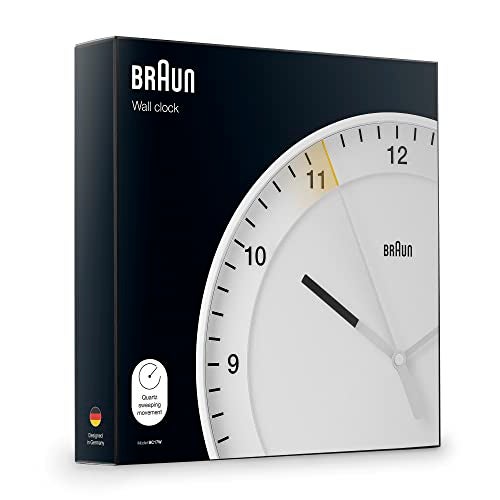 Braun Classic Large Analogue Wall Clock with Silent Sweep Movement, Easy to Read, 30cm Diameter in White, Model BC17W. - Image 3
