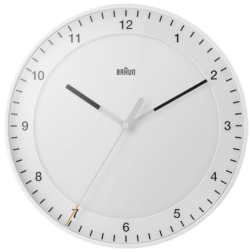 Braun Classic Large Analogue Wall Clock with Silent Sweep Movement, Easy to Read, 30cm Diameter in White, Model BC17W. - Image 1