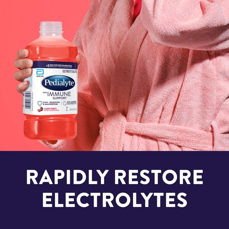 Pedialyte with Immune Support Electrolyte Solution, Hydration Drink with Zinc, Selenium, and Magnesium, Cherry Punch, 1 Liter, Pack of 4 - Image 4