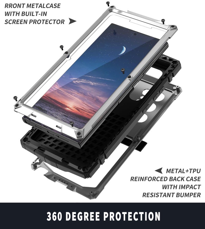 Simicoo Compatible with Samsung Galaxy S25 Plus Metal Bumper Case with Stand Screen Protector Camera Cover Hybrid Durable Metallic Military Dust Proof Heavy Duty Full Body Man (Silver) - Image 4