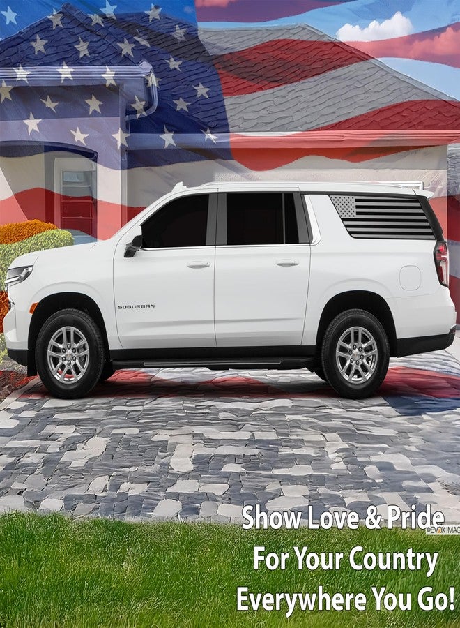 BOGAR TECH DESIGNS Precut for Chevy Suburban and GMC Yukon XL 2021-2026 Quarter Window American Flag Vinyl Decal Sticker, Matte Black - Image 2