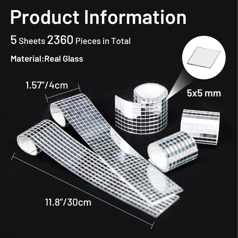 PP OPOUNT 2360 PCS Self Adhesive Mosaic Tiles, 5 x 5 mm Disco Tiles, Square Mirror Mosaic Tiles for Interior Decoration, DIY Disco Ball, Card Making and Art Collage Silver 2360 PCS - Image 2