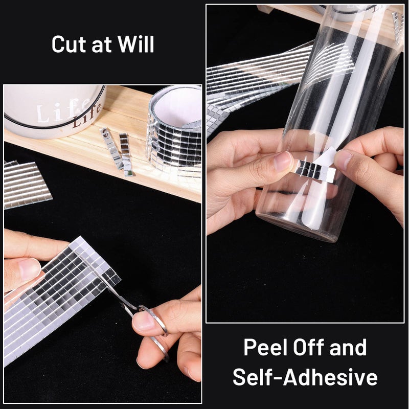 PP OPOUNT 2360 PCS Self Adhesive Mosaic Tiles, 5 x 5 mm Disco Tiles, Square Mirror Mosaic Tiles for Interior Decoration, DIY Disco Ball, Card Making and Art Collage Silver 2360 PCS - Image 3