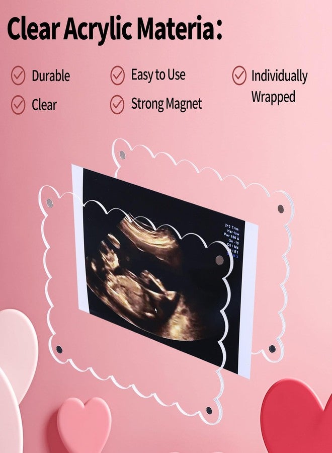 Mlatnod Magnetic Clear Acrylic Scalloped Baby Ultrasound Picture Frame - Sonogram Frame for Refrigerator, Display for Pregnancy Announcement, Gender Reveal & Expecting Parents Gifts(No Stand) - Image 2