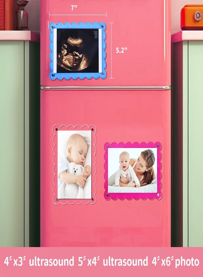 Mlatnod Magnetic Clear Acrylic Scalloped Baby Ultrasound Picture Frame - Sonogram Frame for Refrigerator, Display for Pregnancy Announcement, Gender Reveal & Expecting Parents Gifts(No Stand) - Image 3