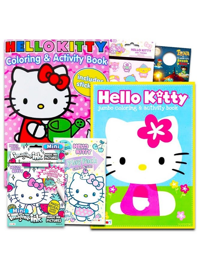 Hello Kitty مجموعة كتاب تلوين ونشاط هالو كيتي الفائقة ~ 5 كتب تلوين هالو كيتي، أقلام تلوين، وأكثر من 50 ملصق هالو كيتي (حزمة حفلة هالو كيتي) - Image 1
