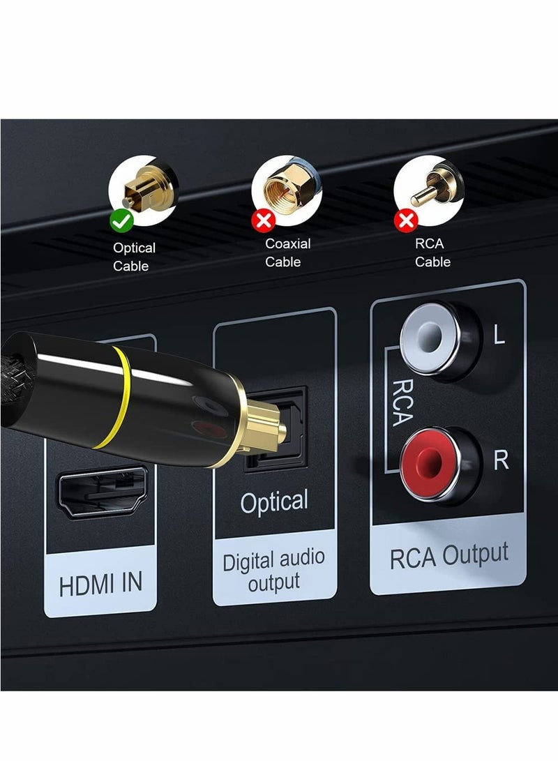 Excefore Digital Optical Audio Cable, 24K Gold-Plated Nylon Braided Optical Fiber Male to Male Cable, 200 cm Digital Optical Cable for Sound Bar, TV, Playstation, 1 Pcs - Image 3