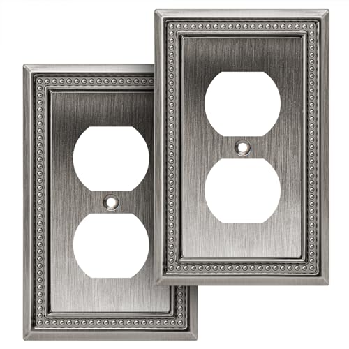 Henne Bery Sunken Pearls Decorative Wall Plate Switch Plate Outlet Cover (Single Duplex, 2 Pack, Heirloom Silver) - Image 1