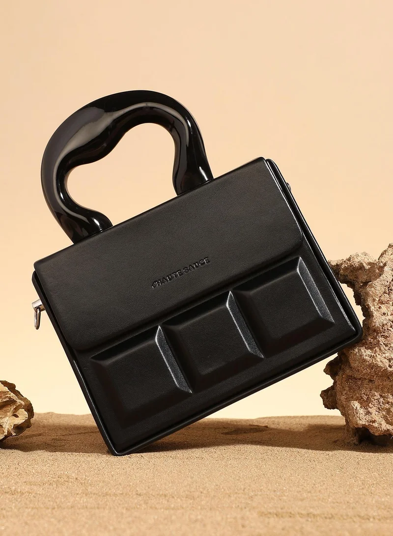 Haute Sauce Haute Sauce Women's The Caldera Quilt Hand Bag For Casual Wear | Midnight Black Colour | One-Size| Magnetic Closure | Vegan Leather Material | Detachable Sling | Handbag For Woman & Girls