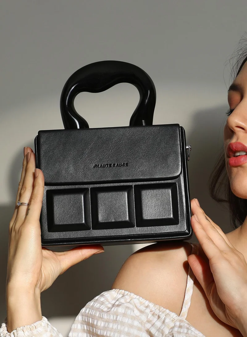 Haute Sauce Haute Sauce Women's The Caldera Quilt Hand Bag For Casual Wear | Midnight Black Colour | One-Size| Magnetic Closure | Vegan Leather Material | Detachable Sling | Handbag For Woman & Girls