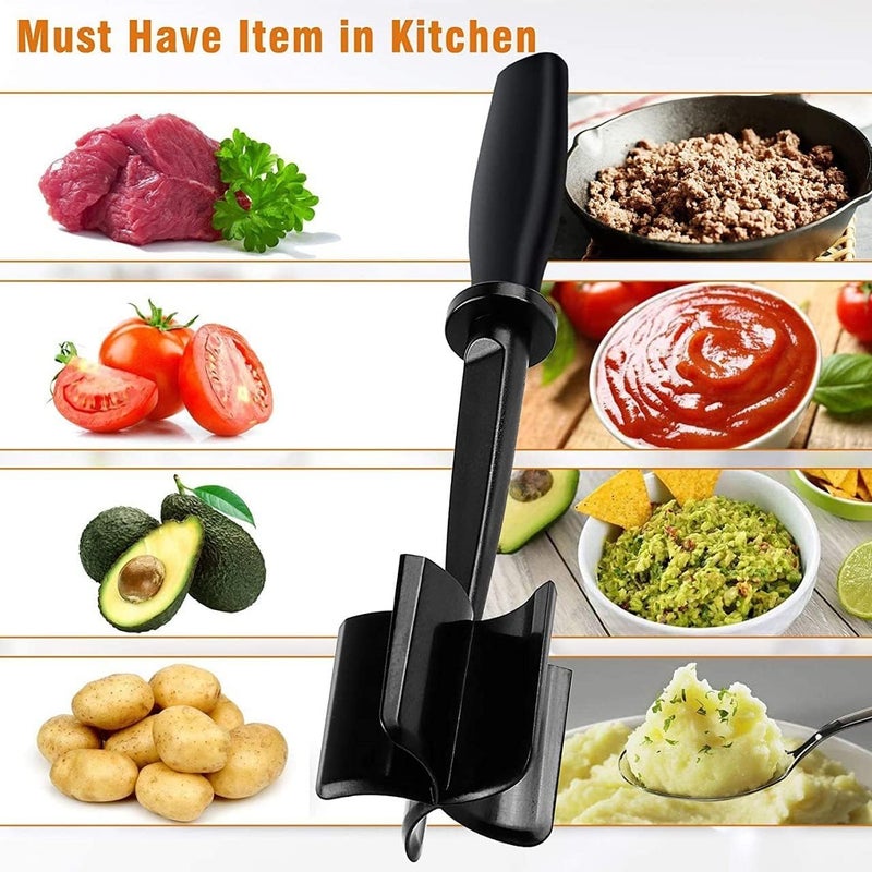 mythos MYTHOS Meat Chopper Heat Resistant Meat Masher for Hamburger Meat Ground Beef Smasher Nylon Hamburger Chopper Utensil Ground Meat Non Stick Chopper Potato Masher Tool 2 Pack Black  - Image 4