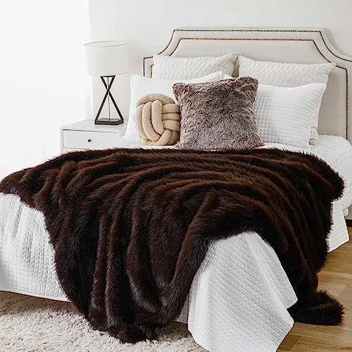 BATTILO HOME Luxury Fluffy Brown Faux Fur Throw Blanket, Cozy Warm Fur Blanket for Couch, Sofa, Chair, Bed, Plush Fuzzy Fur Throws with Long Pile, 50"x60" - Image 3