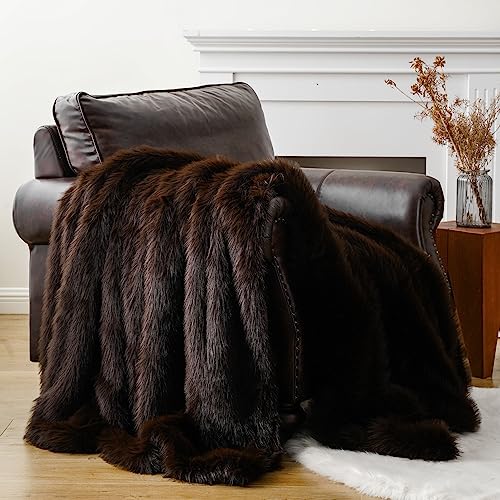 BATTILO HOME Luxury Fluffy Brown Faux Fur Throw Blanket, Cozy Warm Fur Blanket for Couch, Sofa, Chair, Bed, Plush Fuzzy Fur Throws with Long Pile, 50"x60" - Image 1