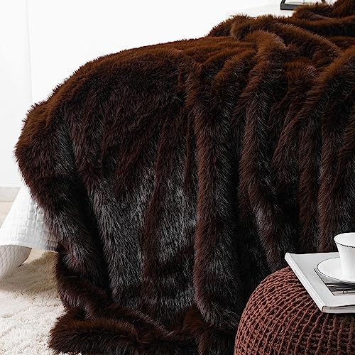 BATTILO HOME Luxury Fluffy Brown Faux Fur Throw Blanket, Cozy Warm Fur Blanket for Couch, Sofa, Chair, Bed, Plush Fuzzy Fur Throws with Long Pile, 50"x60" - Image 4