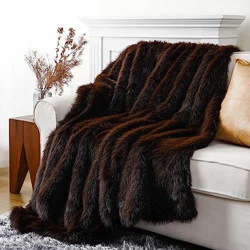 BATTILO HOME Luxury Fluffy Brown Faux Fur Throw Blanket, Cozy Warm Fur Blanket for Couch, Sofa, Chair, Bed, Plush Fuzzy Fur Throws with Long Pile, 50"x60" - Image 2