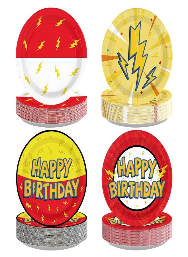 Grencian 60Pcs Happy Birthday Party Supplies Cartoon 9" Anime Themed Paper Plates Tableware Sets 4 Types Pattern Disposable Red and Yellow Decoration for Birthday Cartoon Theme Club Party Anime Lovers - Image 1